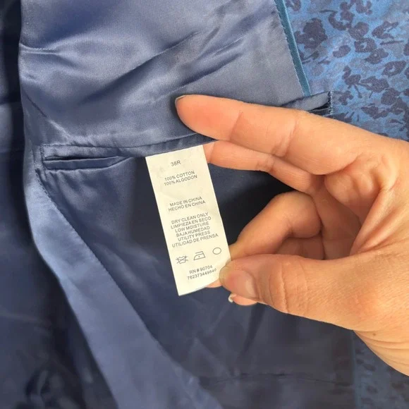 Perry Ellis Portfolio 38R Blue Floral Jacquard Two Button Blazer Jacket Men Slim - Picture 11 of 11